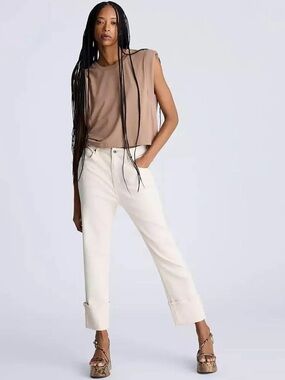Kenneth Cole High Rise Cuffed Straight Jeans - Ecru, Women’s 4